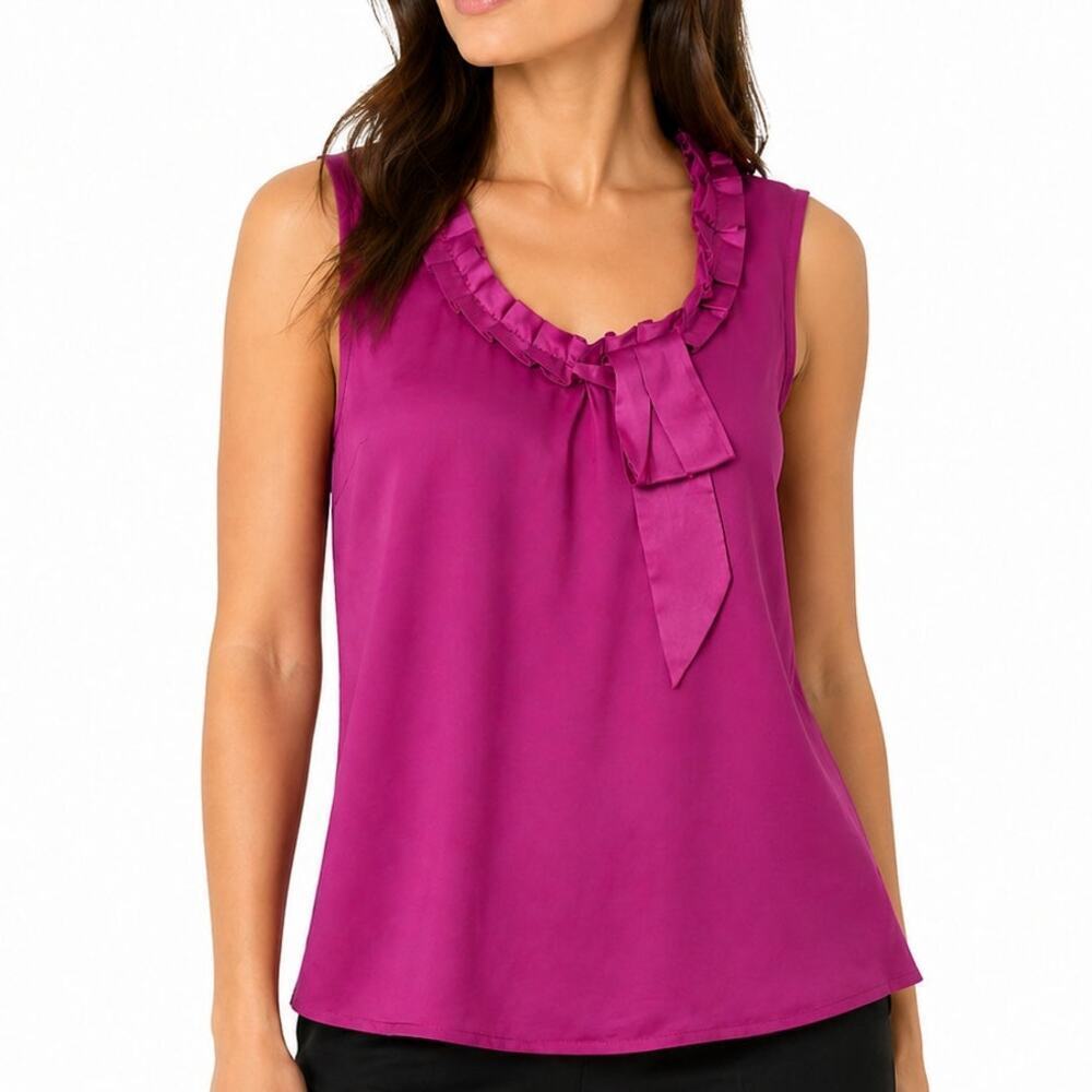 Fuchsia Ruffle Neck Sleeveless Blouse